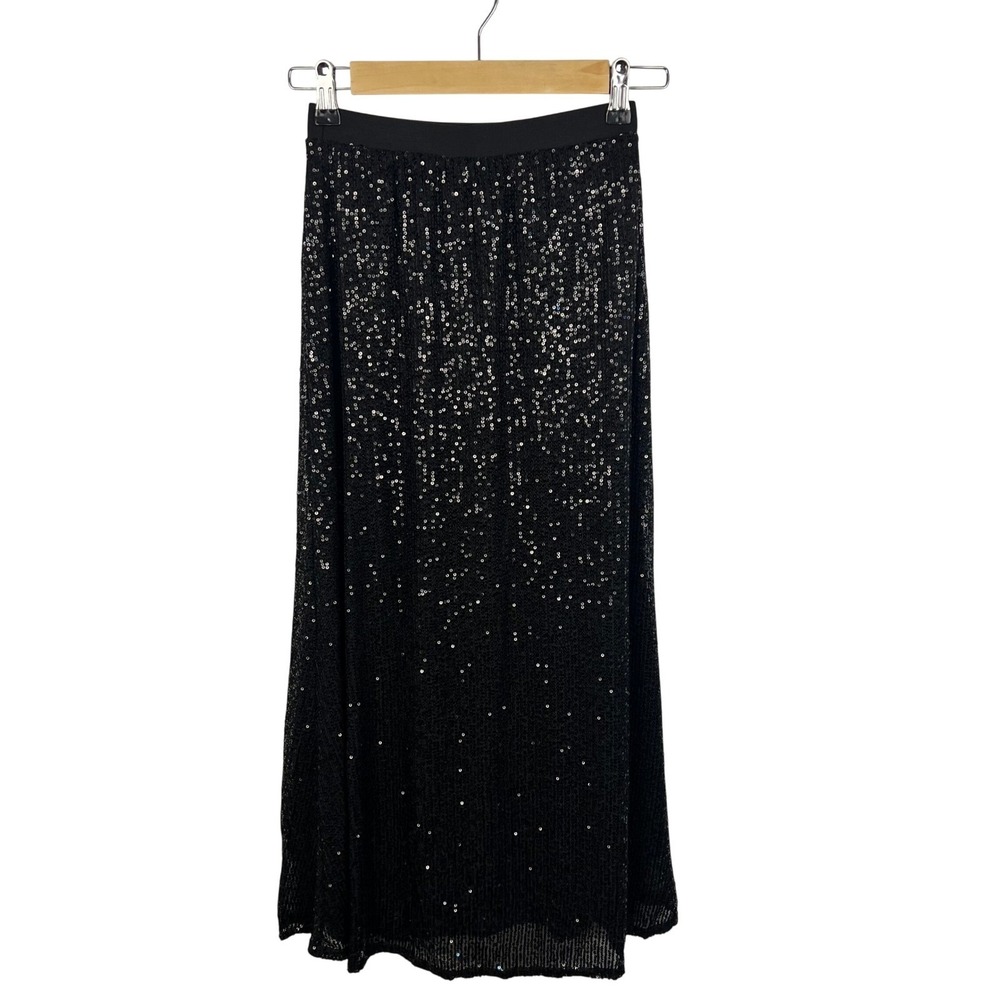 ☘️5/$25 Black Sequin Maxi Skirt Medium Full Sequin Party Glam Whimsigoth Goth